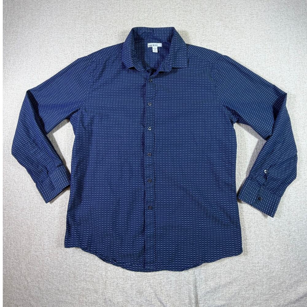 Bar III Mens L Slim Fit Blue Modern Stretch Button Front Long Sleeve Dress Shirt